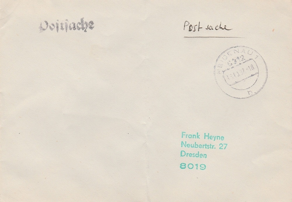 Rückumschlag vom PA Heidenau mit Tagesstempel